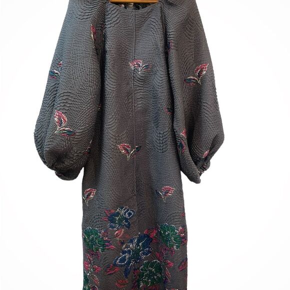 Ganni Gray Floral Midi Dress - Picture 5 of 11